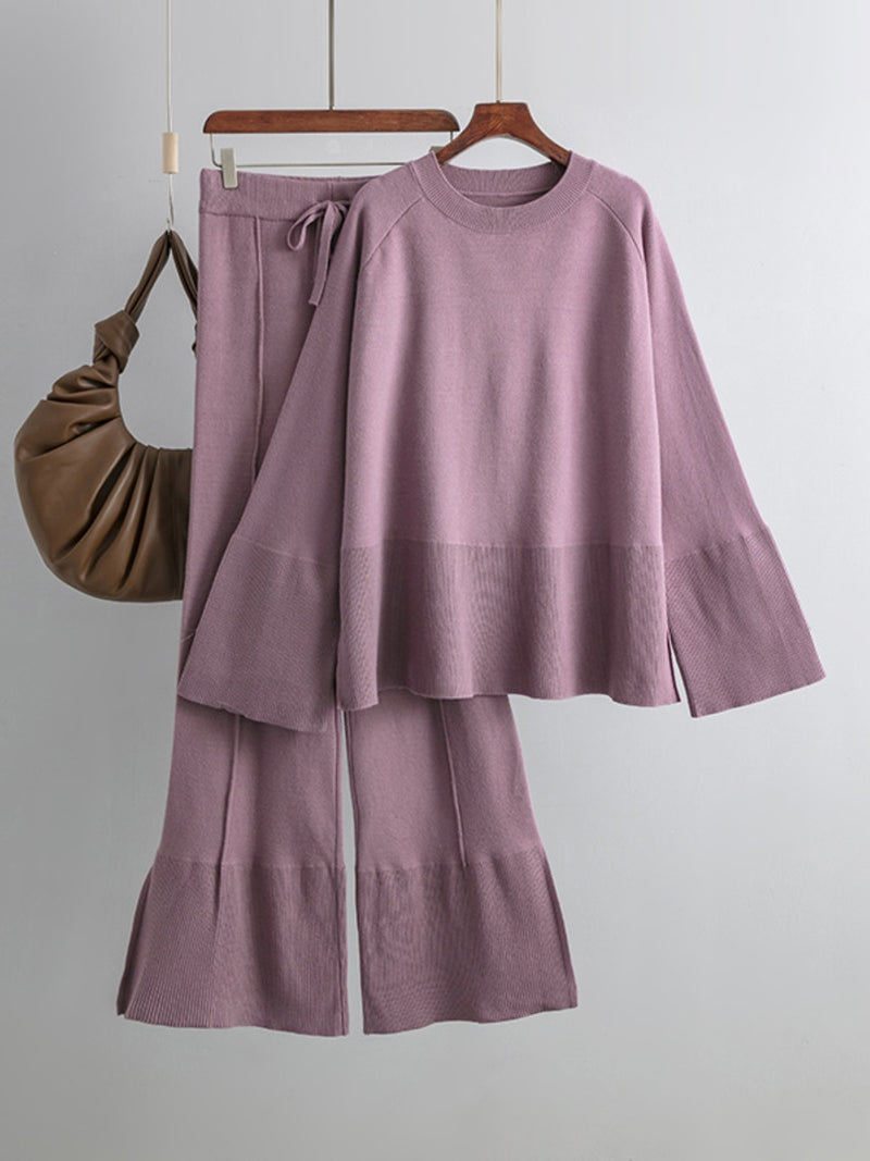 Hazel Blues® |  Basic Bae Slit Round Neck Long Sleeve Top and Drawstring Pants Sweater Set