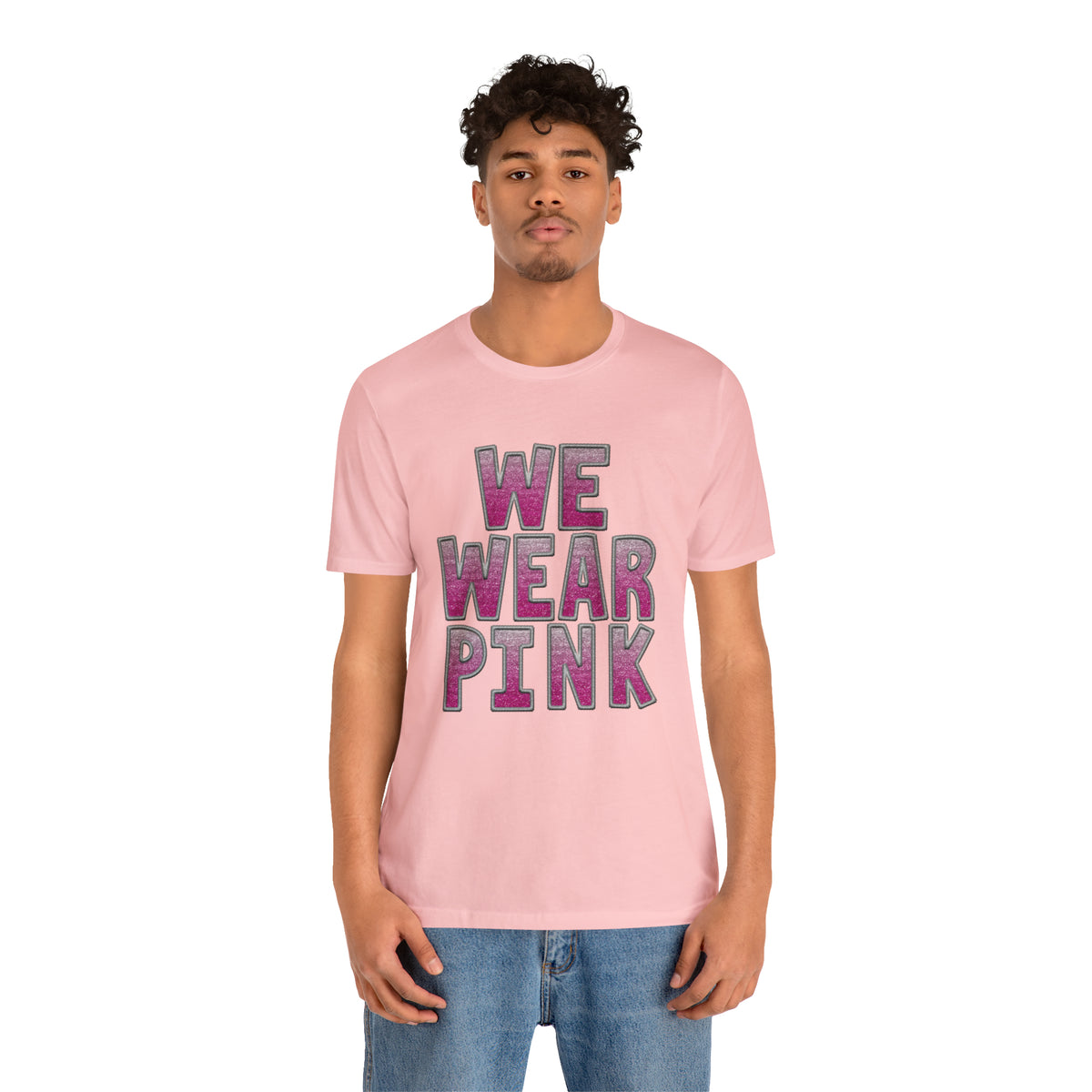 3Blues Designs |   Hazel Blues® |  We Wear Pink Faux Glitter Chenille Letter Tee