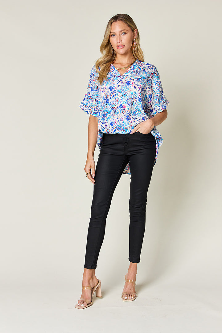 Hazel Blues® |  Double Take Printed V-Neck Short Sleeve Blouse