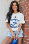 Hazel Blues® |  White Football BETTIN ON Blue Graphic Crewneck T Shirt