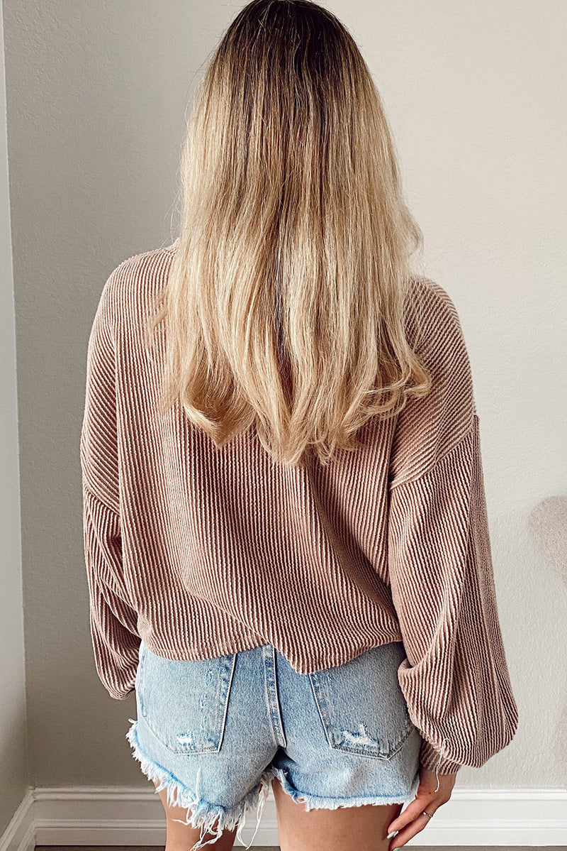 Hazel Blues® |  Khaki Game Day Graphic Crop Football Corded Knit Top