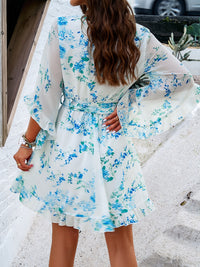 Hazel Blues® |  Ruffled Printed Surplice Half Sleeve Mini Dress