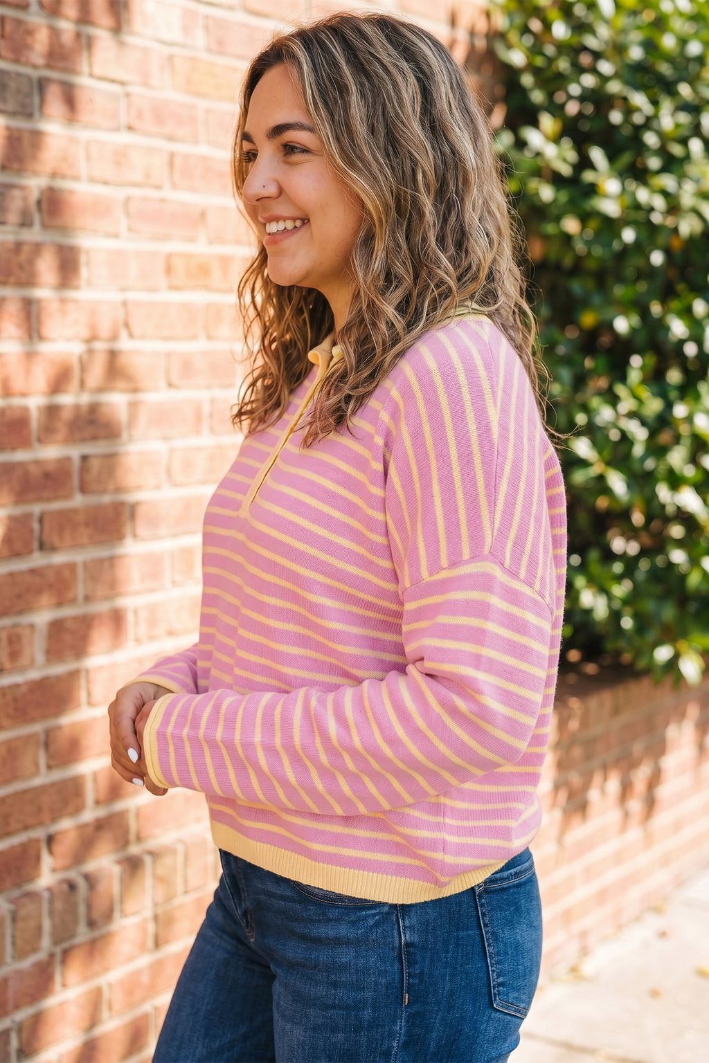 Hazel Beth Pink Striped Color-Block Sweater