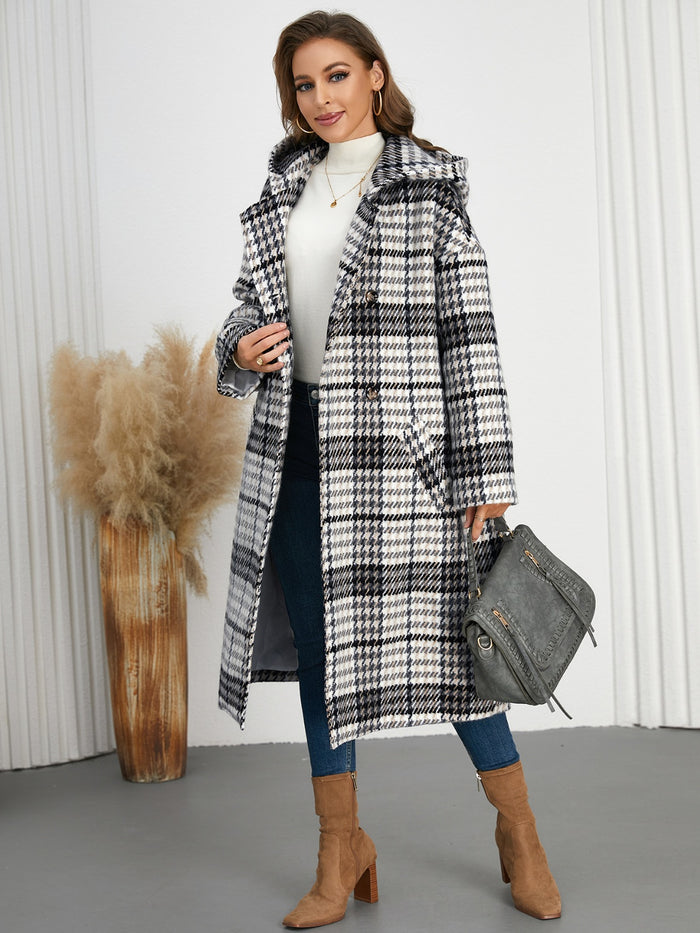 Hazel Blues® |  Plaid Double-Breasted Long Sleeve Longline Coat