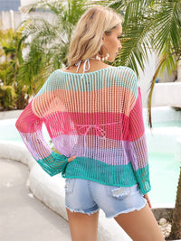 Hazel Blues® |  Color Block Openwork Boat Neck Cover Up