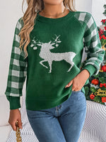 Hazel Blues® |  Reindeer Plaid Round Neck Long Sleeve Sweater