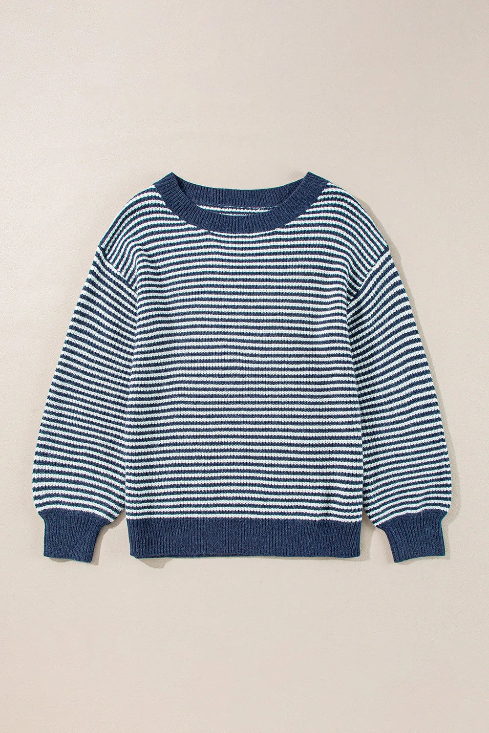 Hazel Blues® |  Striped Round Neck Dropped Shoulder Sweater