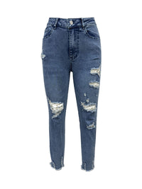 Hazel Blues® |  Distressed Raw Hem Jeans with Pockets