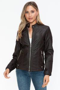 Hazel Blues® |  Snobbish Faux Leather Biker Jacket with Side Zip Pockets