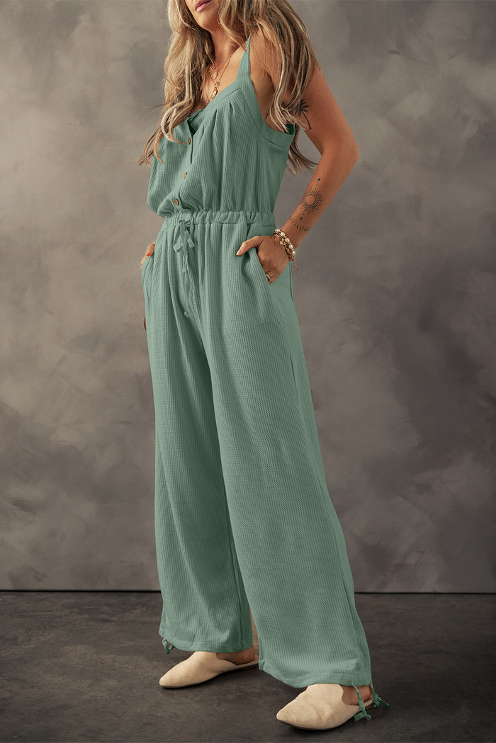 Hazel Blues® |  Drawstring Wide Strap Wide Leg Overalls