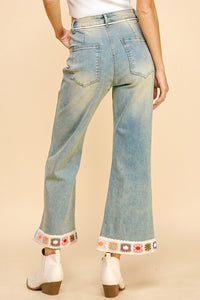 Hazel Blues® |  Davi & Dani Crochet Trim Flare Jeans with Pockets