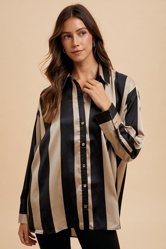 Hazel Blues® |  Annie Wear Striped Dropped Shoulder Button Up Shirt