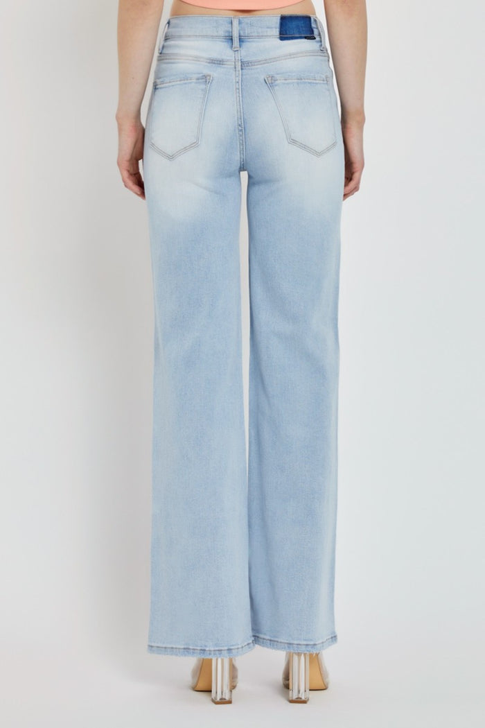 Hazel Blues® |  RISEN Wide Leg V Dipped Front Waist Jeans