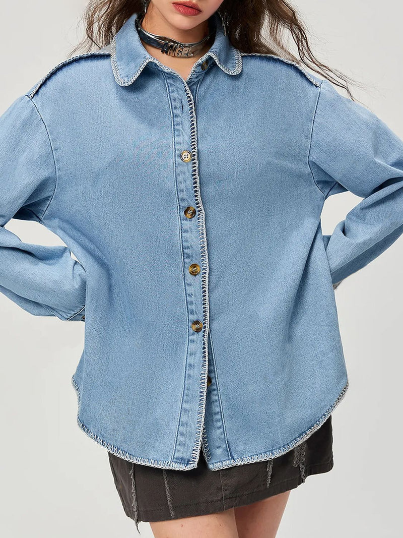 Hazel Blues® |  Button Up Collared Neck Denim Top