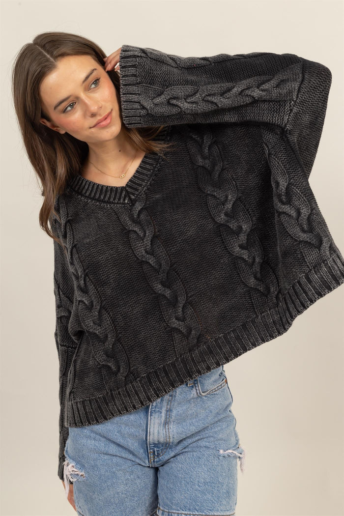 Hazel Blues® |  HYFVE Cable Knit V-Neck Dropped Shoulder Oversized Sweater