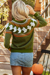 Hazel Blues® |  Jungle Green Halloween Ghost Pattern Drop Shoulder Sweater