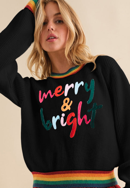 Hazel Blues® |  MERRY & BRIGHT Ribbed Round Neck Sweater