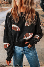 Hazel Blues® |  Sequin Football Patch Open Back Sweatshirt