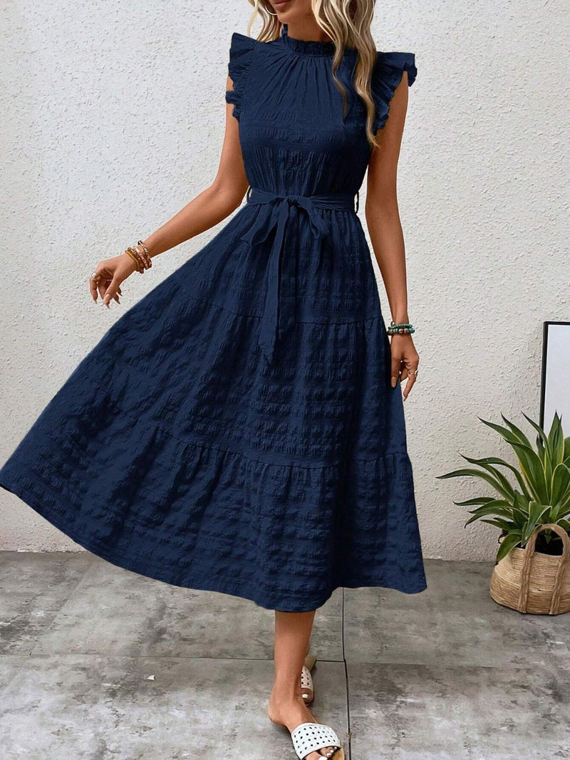 Hazel Blues® |  Tied Ruffled Cap Sleeve Midi Dress