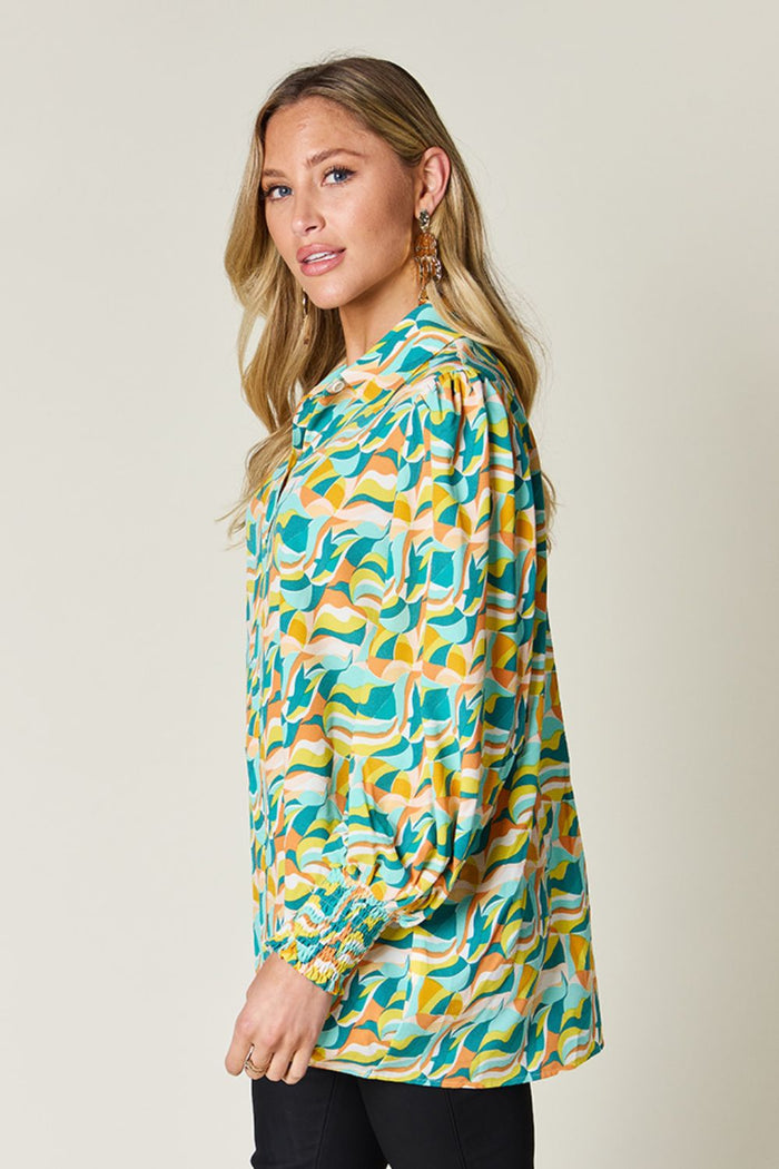 Hazel Blues® |  Double Take Printed Smocked Long Sleeve Blouse