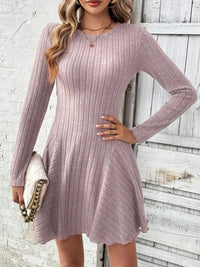 Hazel Blues® |  Ribbed Round Neck Long Sleeve Mini Dress