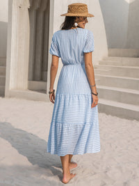 Hazel Blues® |  Tie Neck Balloon Sleeve Tiered Dress