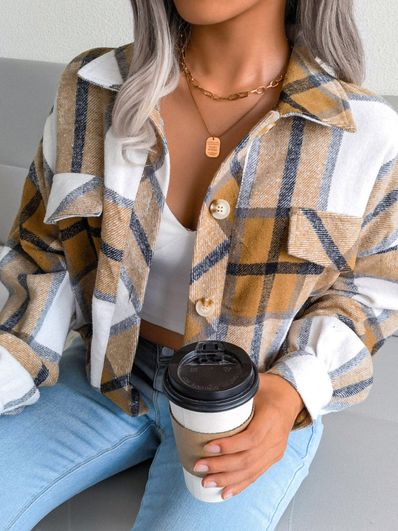 Hazel Blues® |  Plaid Collared Neck Long Sleeve Jacket