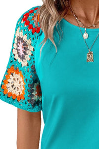 Hazel Blues® |  Geometric Round Neck Short Sleeve Blouse