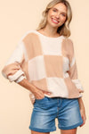 Hazel Blues® |  Haptics Checkered Round Neck Drop Shoulder Sweater