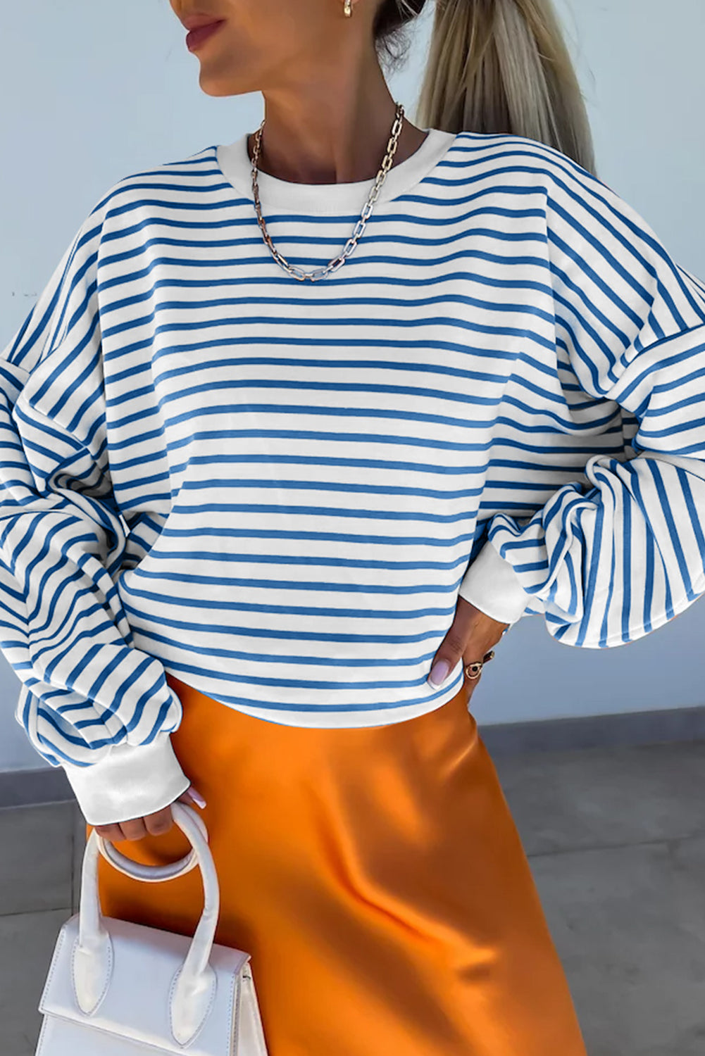 Hazel Blues® |  Striped Round Neck Long Sleeve Sweatshirt