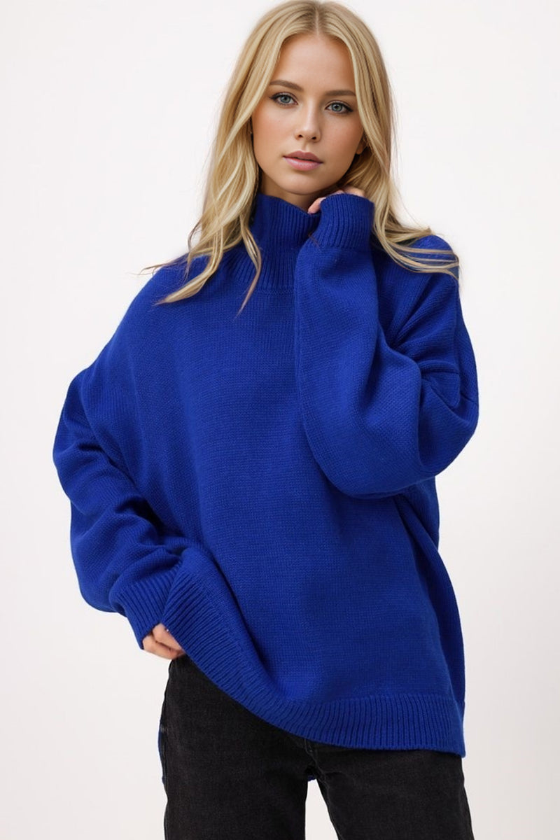 Hazel Blues® |  Basic Bae Side Slit Turtleneck Long Sleeve Sweater