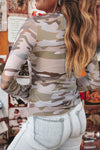 Hazel Blues® |  Green Western Fashion Camouflage Print Mesh Long Sleeve Top