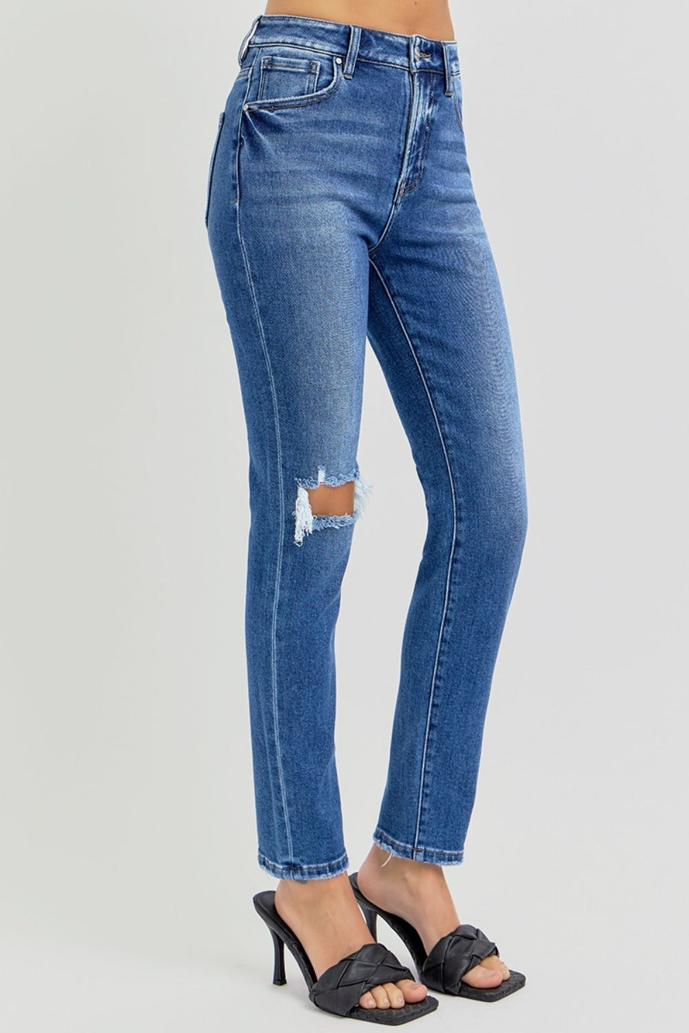 Hazel Blues® |  RISEN High Rise Ankle Skinny Knee Distressed Jeans