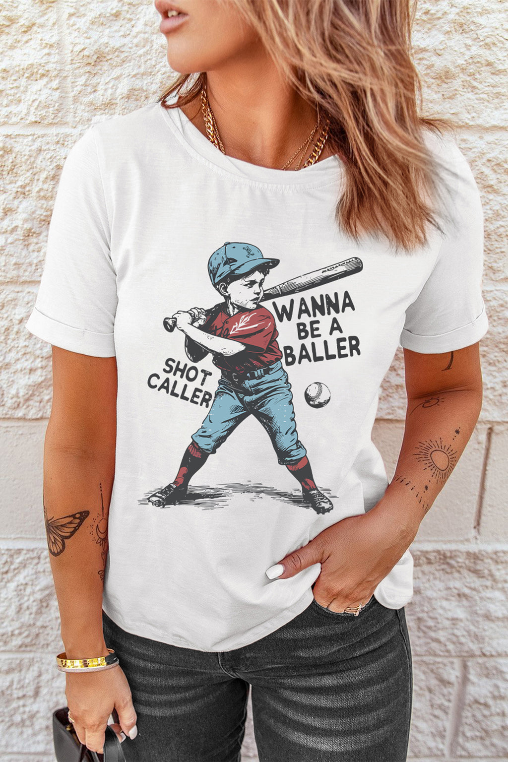 Shot Caller Wanna Be A Baller Casual Graphic Tee