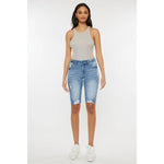 Hazel Blues® |  Kan Can Mid Rise Distressed Bermuda Shorts