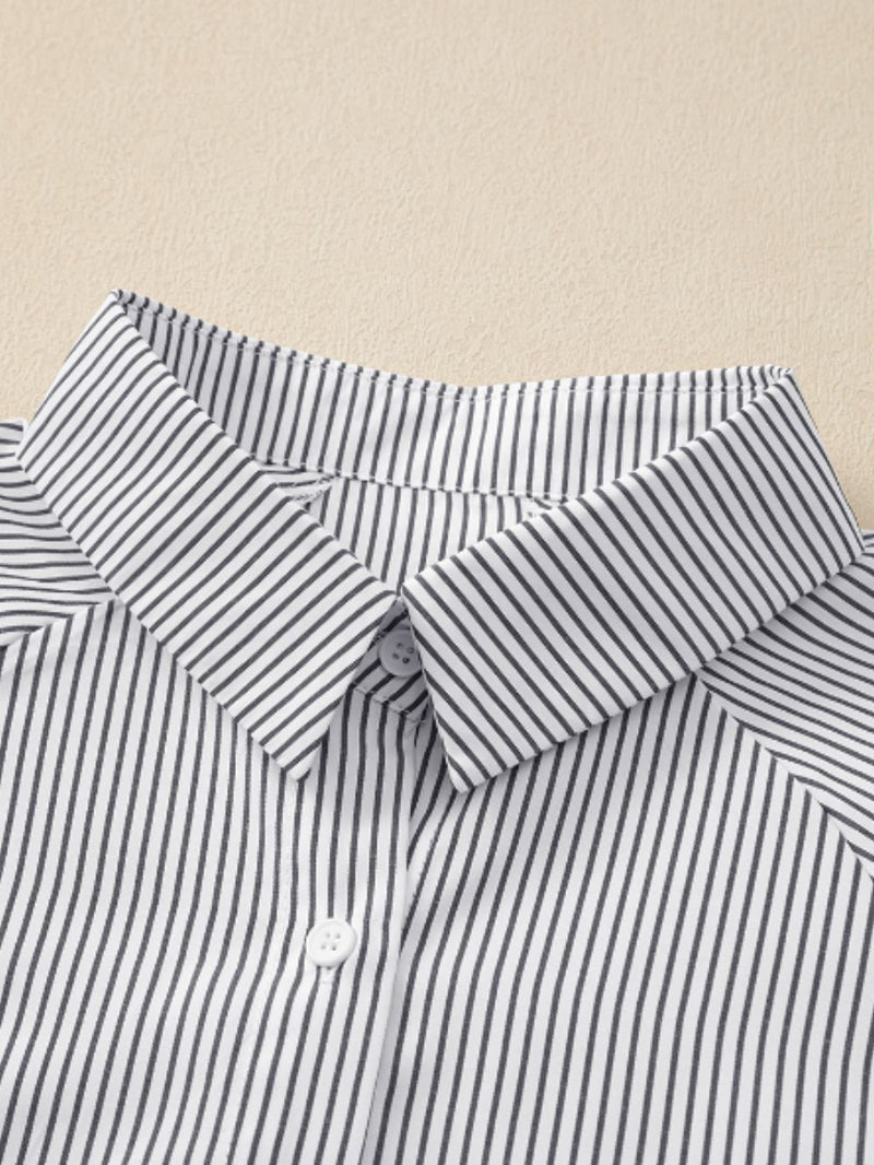 Hazel Blues® |  Striped Collared Neck Lantern Sleeve Shirt