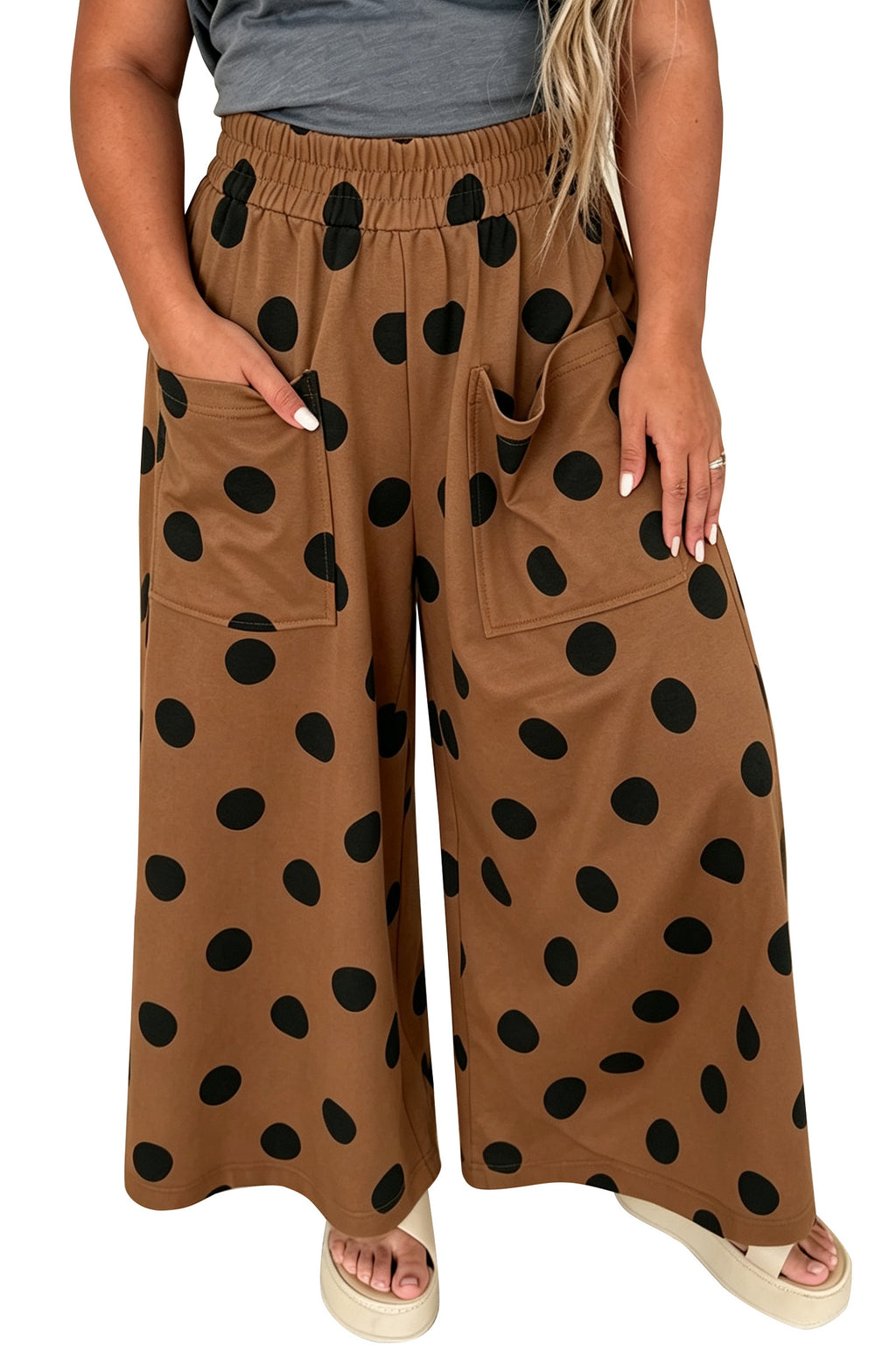 Easy Dot Brown Wide-Leg Pants