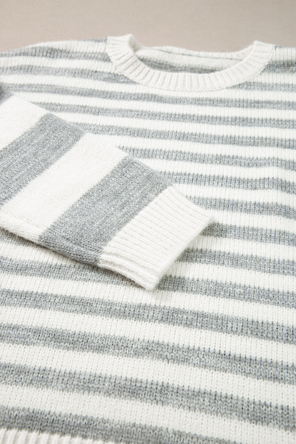 Hazel Blues® |  Striped Round Neck Dropped Shoulder Sweater