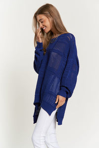 Hazel Blues® |  Davi & Dani Openwork Side Slit Drop Shoulder Knit Cover Up