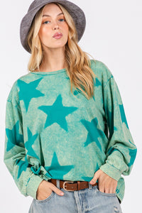 Hazel Blues® |  SAGE + FIG Mineral Wash Star Pattern T-Shirt