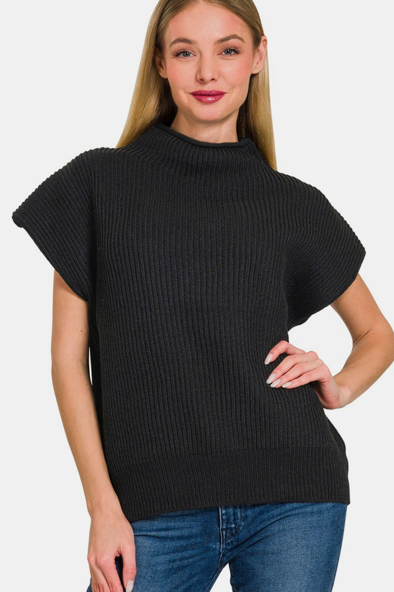 Hazel Blues® |  Zenana Short Sleeve Mock Neck Sweater