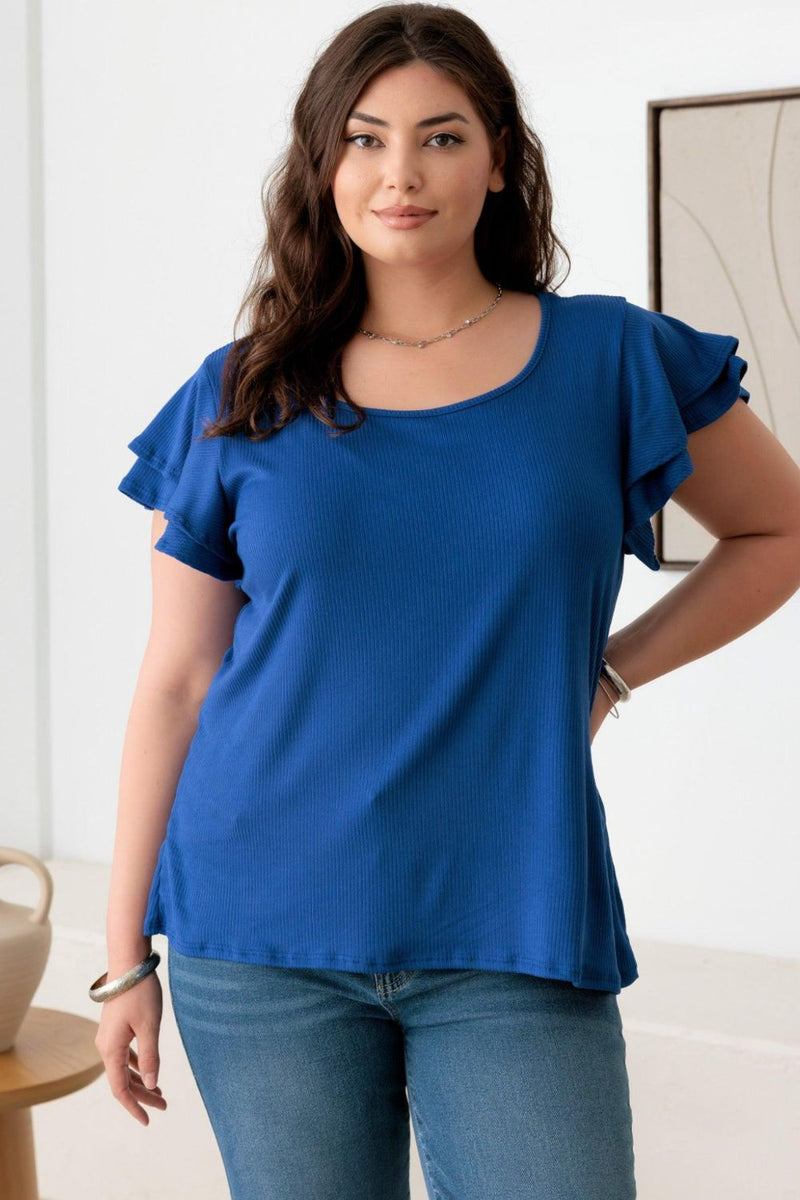 Hazel Blues® | Gilli Short Fluttery Sleeve Round Neck Top