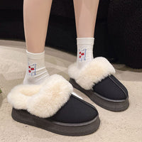 Hazel Blues® |  Suede Faux Fur Round Toe Platform Slippers