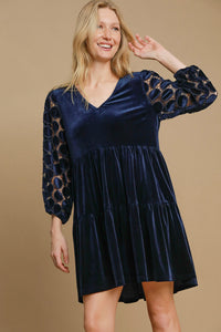 Hazel Blues® |  Umgee Dotted Lace Sleeve Tiered Velvet Mini Dress