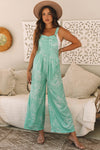Hazel Blues® |  Moonlight Jade Printed Bib Wide Leg Overall