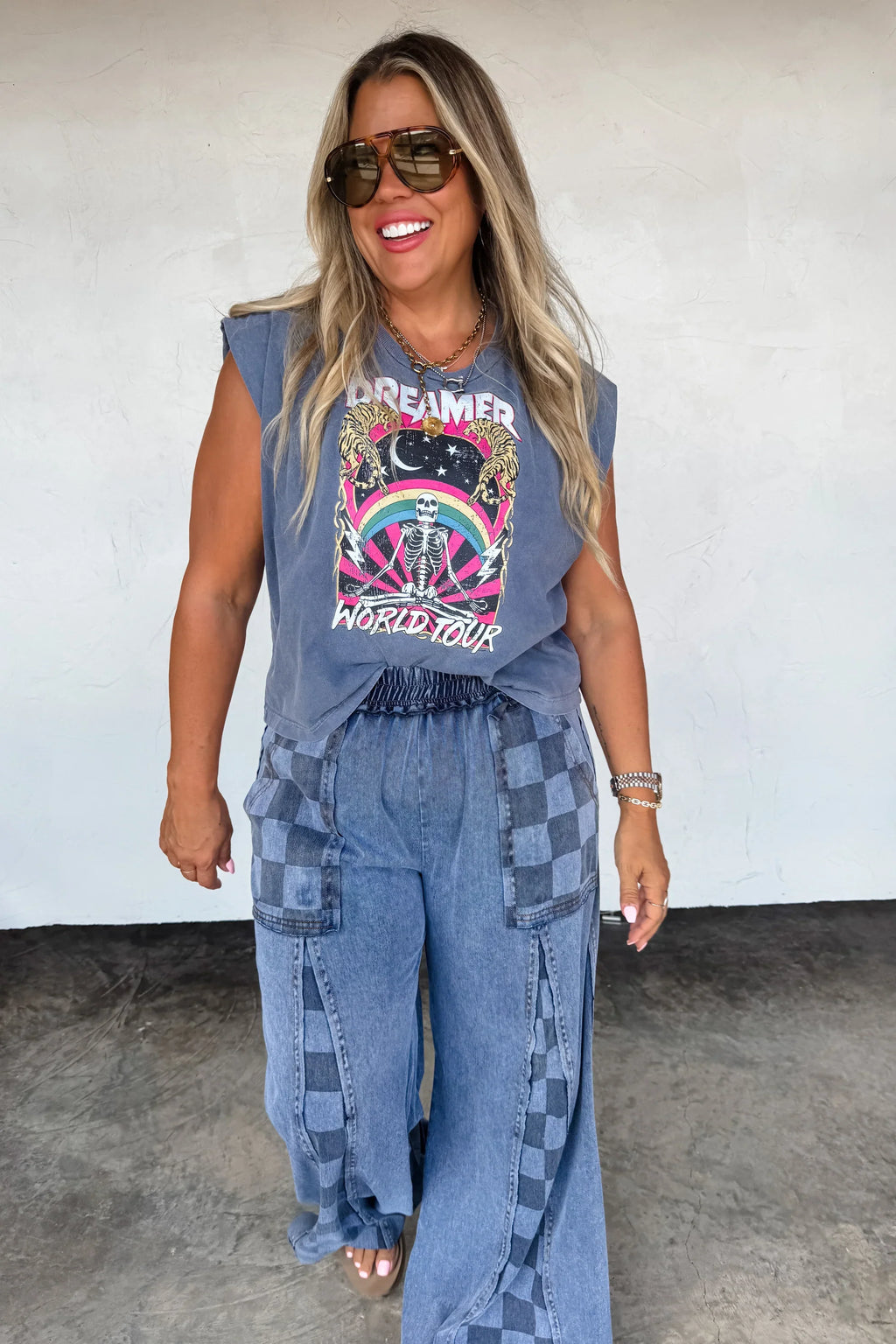 Hazel Blues® |  PREORDER: Groove on Checker Flare Pants