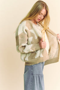 Hazel Blues® |  Davi & Dani Fuzzy Star Button Down Cardigan