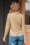 Hazel Blues® |  Khaki Check Pattern Turtleneck Ribbed Slim Long Sleeve Tee