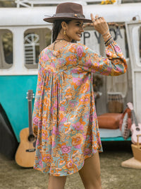 Hazel Blues® |  Floral Ruched V-Neck Long Sleeve Dress