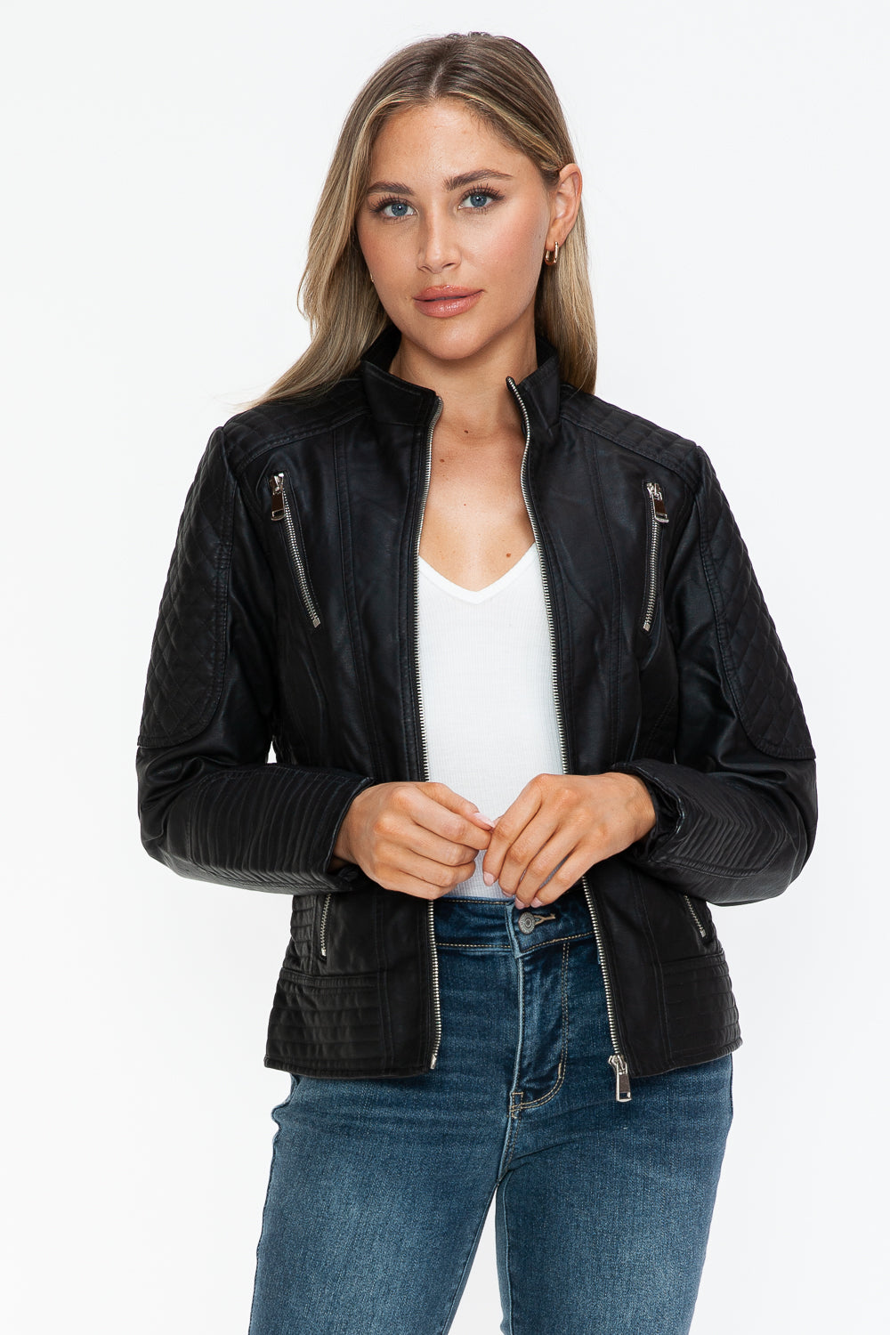 Hazel Blues® |  Snobbish Faux Leather Zip Up Mock Neck Jacket